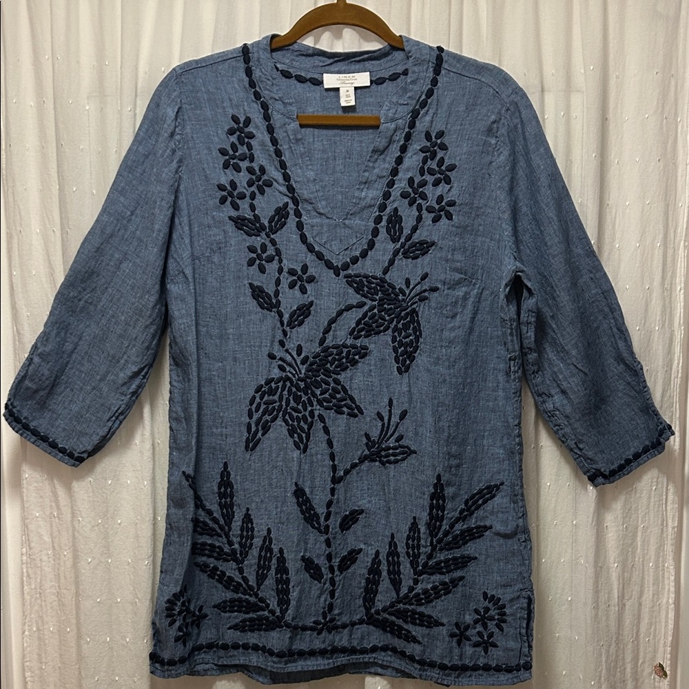 Charter Club Linen Floral Embroidered Tunic Women's M Coastal Resort Beach - Picture 14 of 14